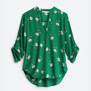 Lush Emerald Floral V-Neck Blouse